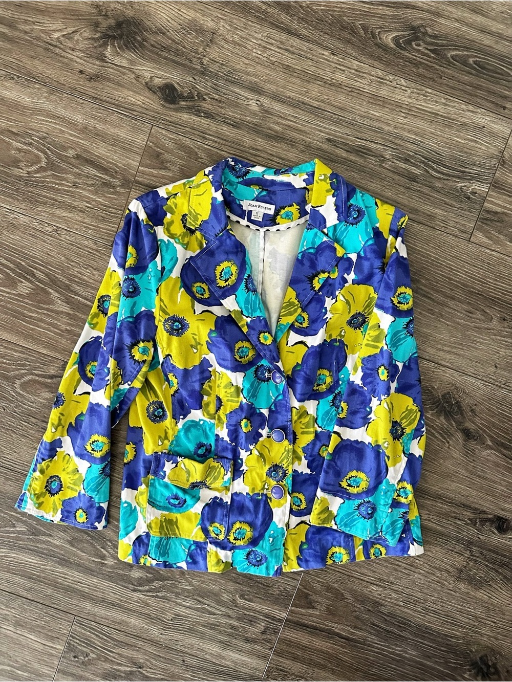 Vintage Joan Rivers Blue, Teal & Yellow Floral Jacket